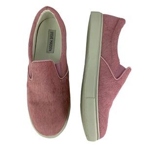 Steve Madden Ecenttic Soft Girl Pink Pony Hair Skater Slip On Sneakers Sz 9